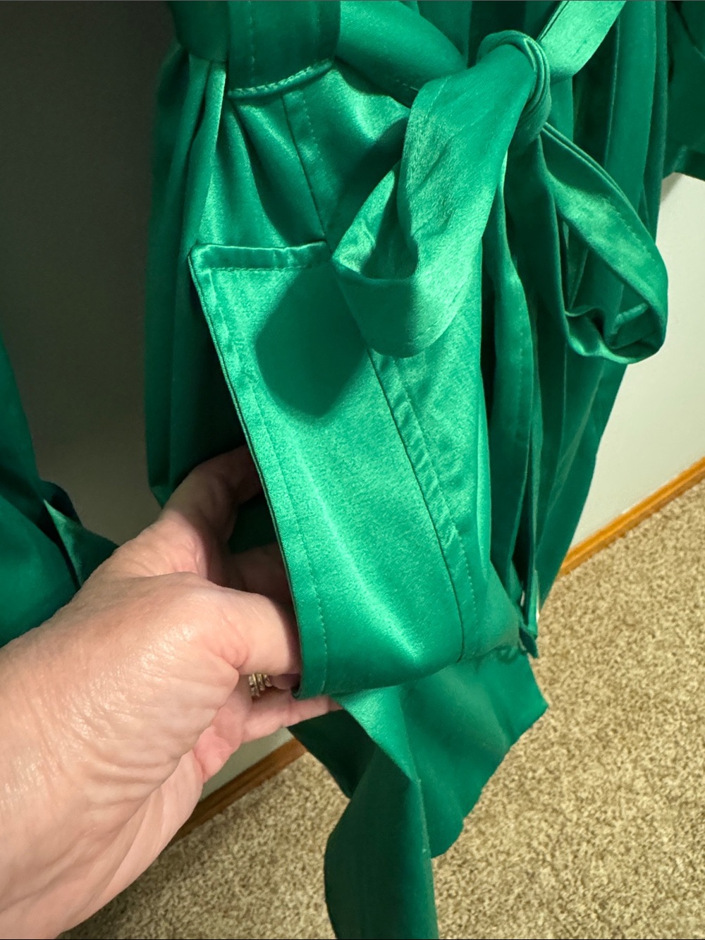 NY Collection Green Trench Coat with Waist Tie - women’s - Picture 6 of 7
